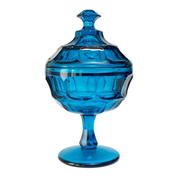 Stunning MCM Westmoreland Blue Glass Dish with Pedistal and Lid - Glass Collecti - Picture 7 of 7